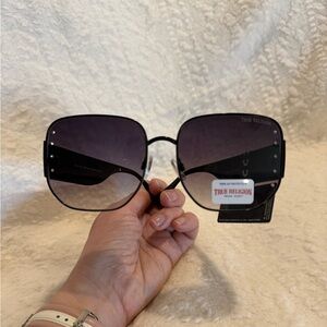 True Religion Black and Crystals Oversized Sunglasses NWT